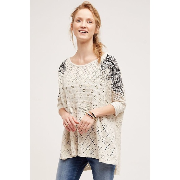 Anthropologie Sweaters - Knitted & Knotted Embroidered Launa Poncho Sweater